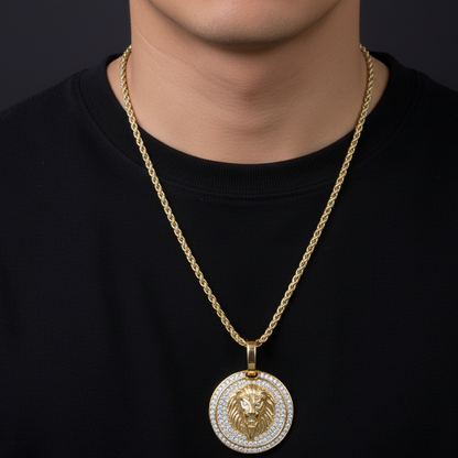 Lion Coin Men’s Luxury Gold Chain Pendant (Chain-24 Inch)