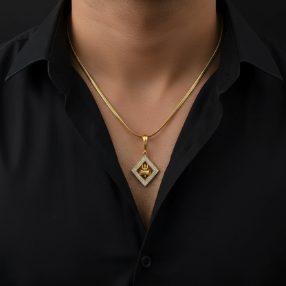 Trishikh Men’s Stylish Gold Pendant With Chain (Chain-24 Inch)