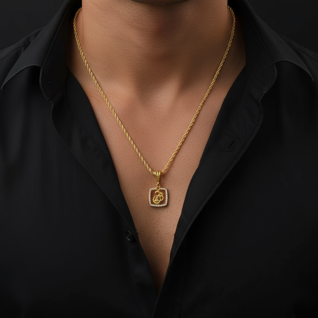 Omkari Men’s Bold Look Gold Pendant With Chain (Chain-24 Inch)