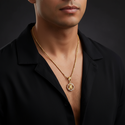 Om Trishul Men’s Premium Look Gold Chain Pendant (Chain-24 Inch)