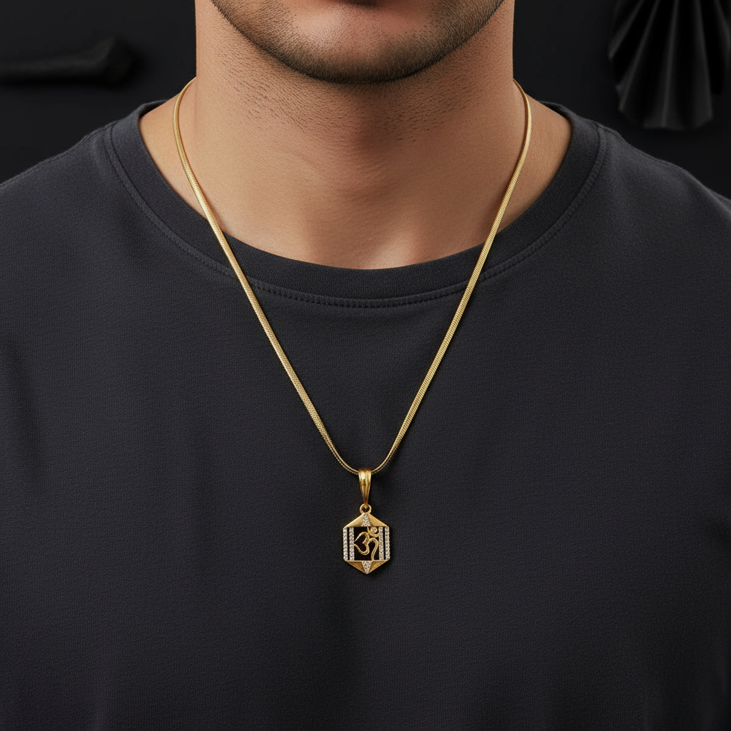 Pranava Men’s Premium Gold Chain Pendant (Chain-24 Inch)