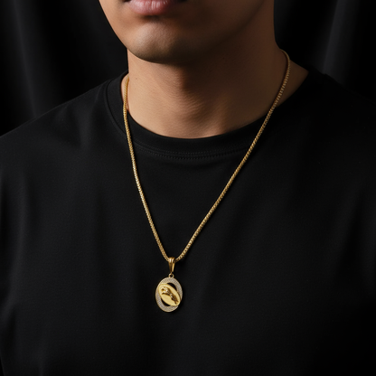 Oval Jaguar Men’s Cool Gold Chain Pendant Design (Chain-24 Inch)