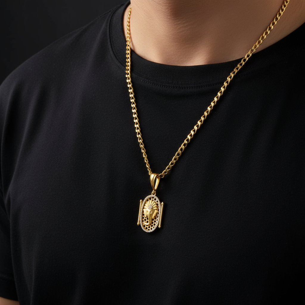 Vighnaharta Men’s Gold Chain Pendant (Chain-24 Inch)