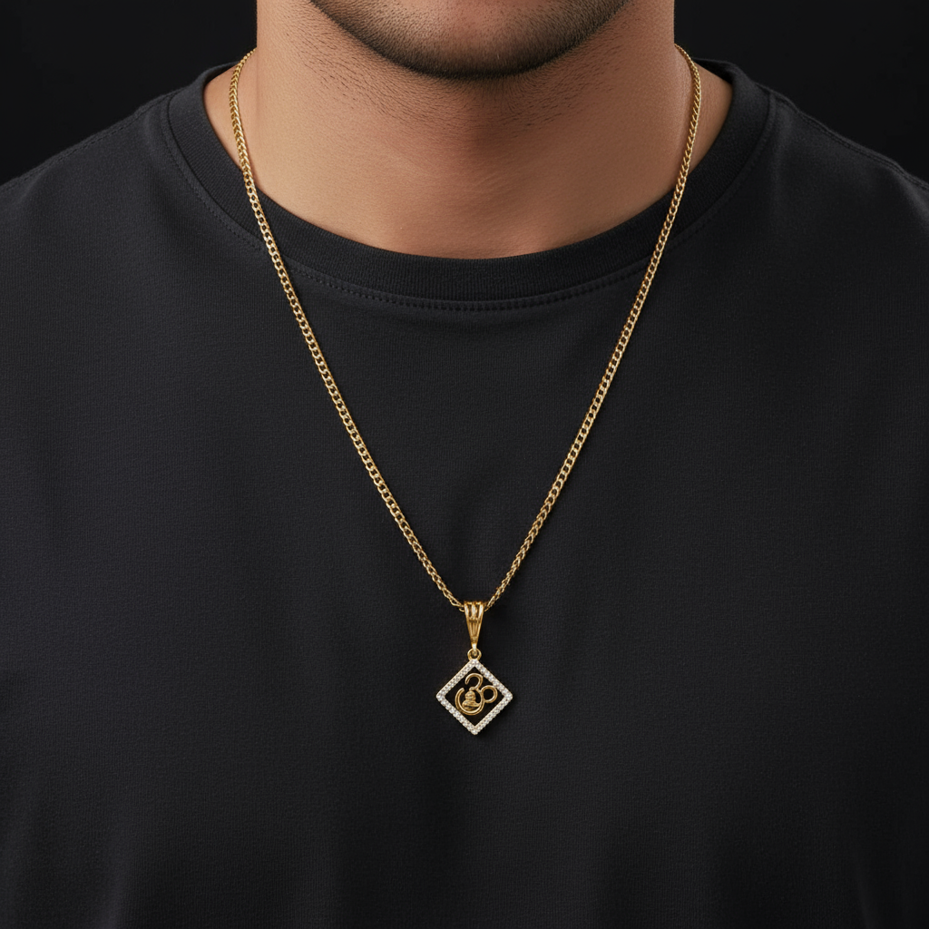 Omi Men’s Classic Gold Pendant With Chain (Chain-24 Inch)