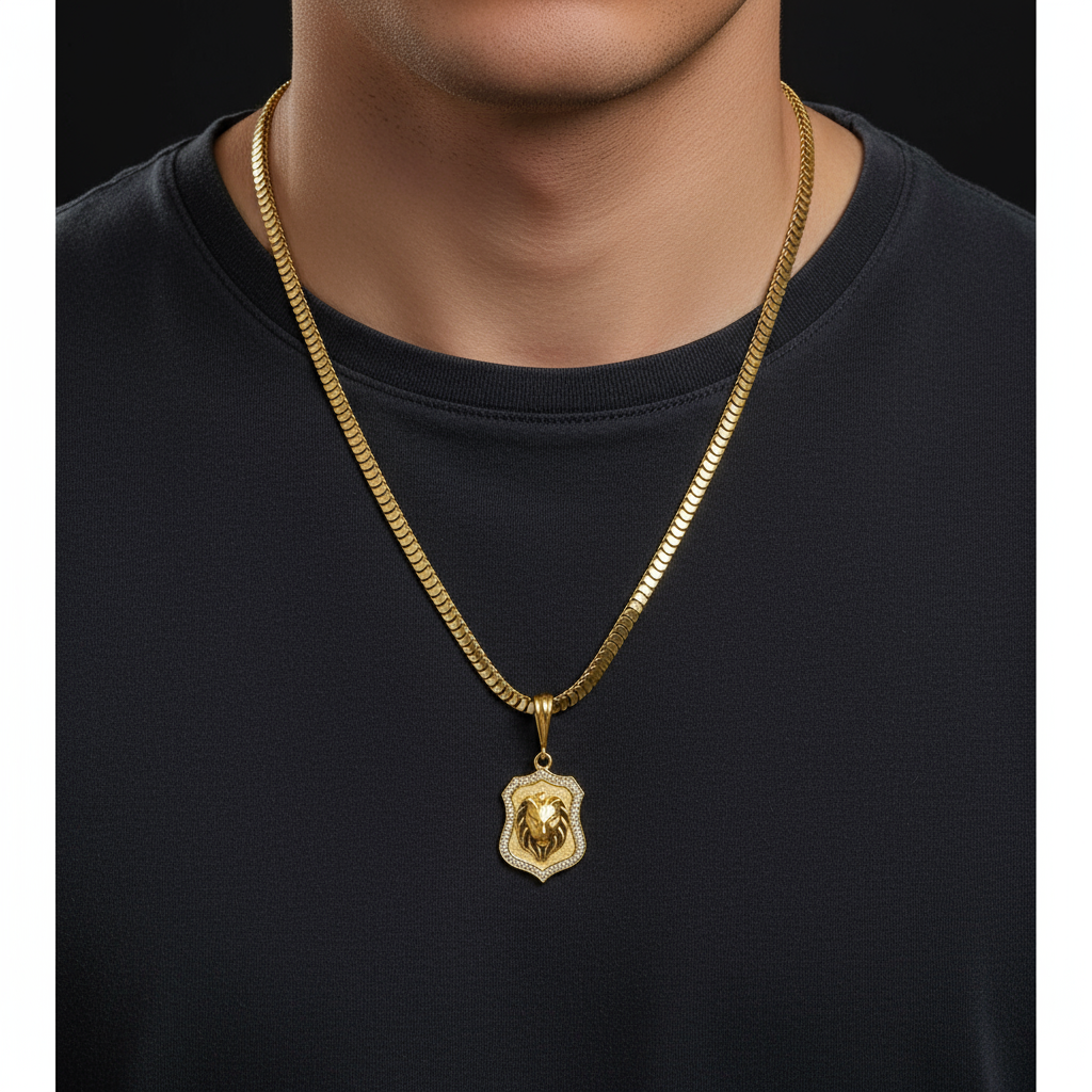 Aslan Men’s Designer Gold Chain Pendant (Chain-24 Inch)