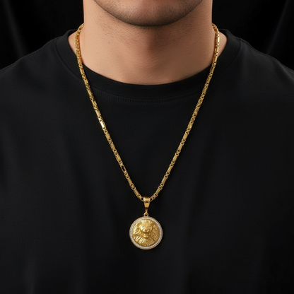 Lion Men’s Luxury Gold Pendant (Chain-24 Inch)