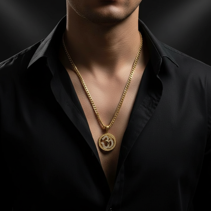 Round Om Men’s Attractive Gold Chain Pendant (Chain-24 Inch)