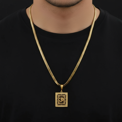 Om Square Men’s Attractive Gold Chain Pendant (Chain-24 Inch)