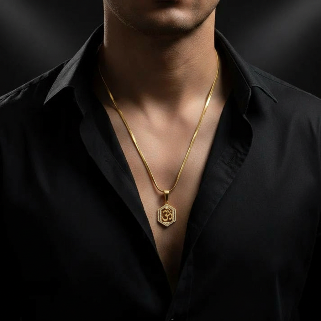 Pranava Men’s Premium Gold Chain Pendant (Chain-24 Inch)