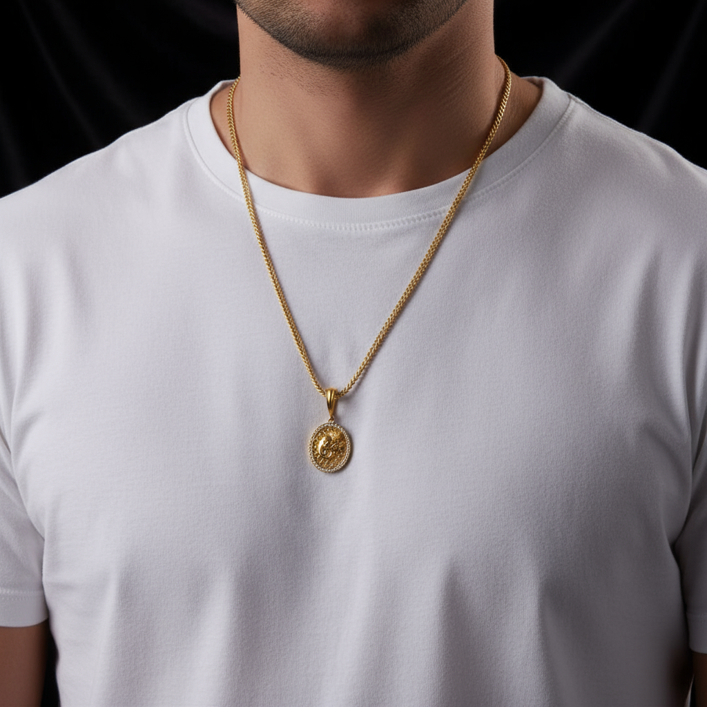 Ganapati Men’s Stylish Gold Pendant With Chain (Chain-24 Inch)