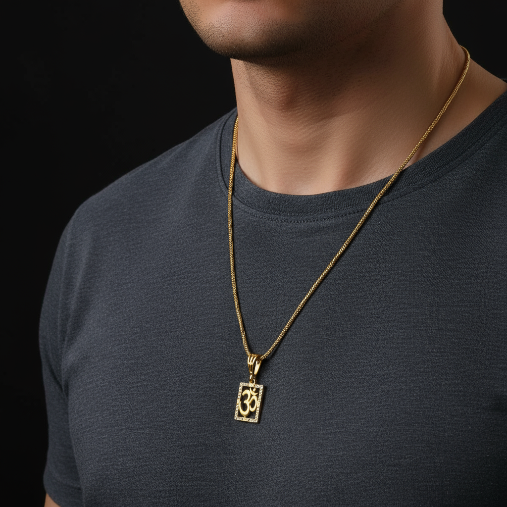 Omesh Men’s Premium Style Gold Chain Pendant (Chain-24 Inch)