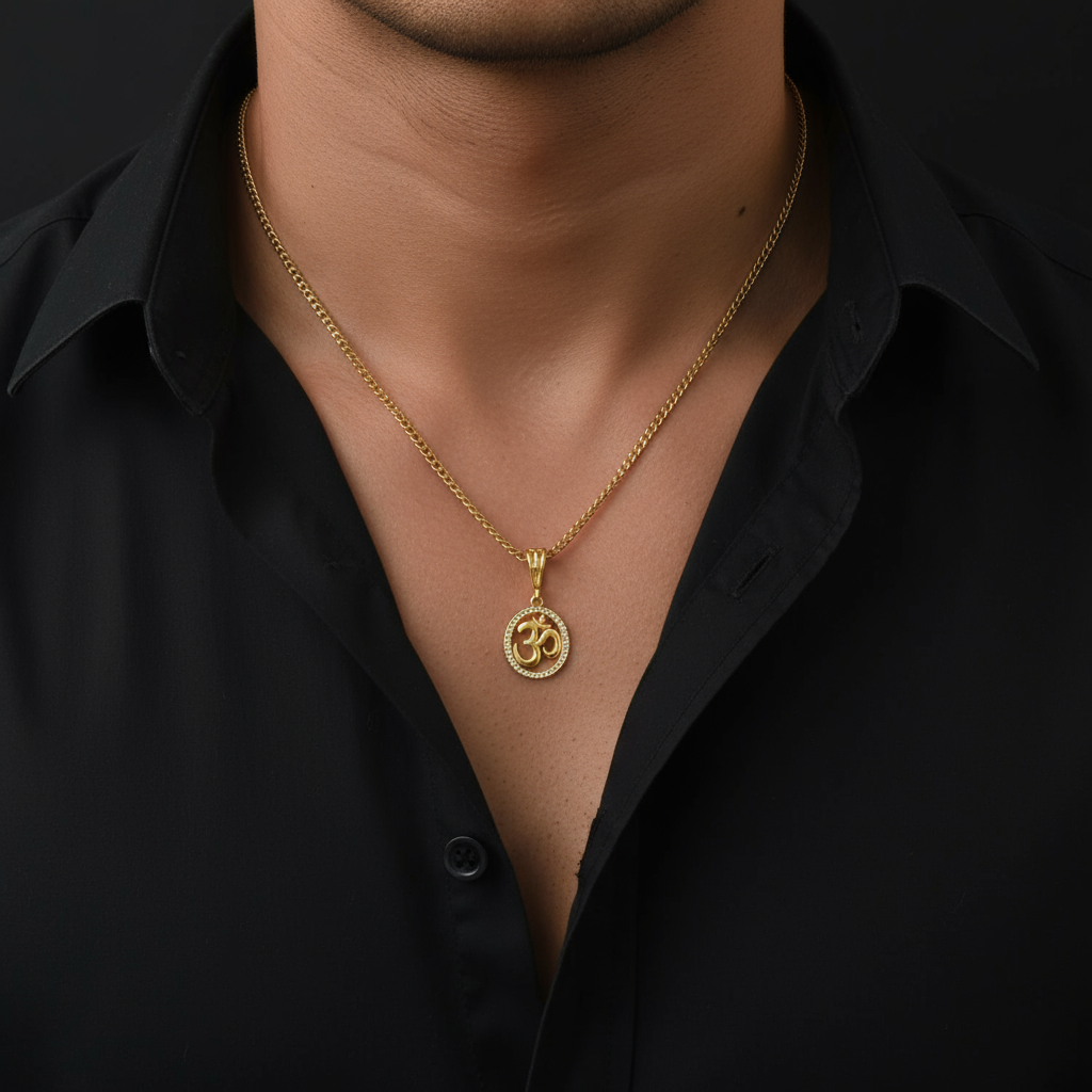Omav Men’s Fashion Gold Chain Pendant (Chain-24 Inch)