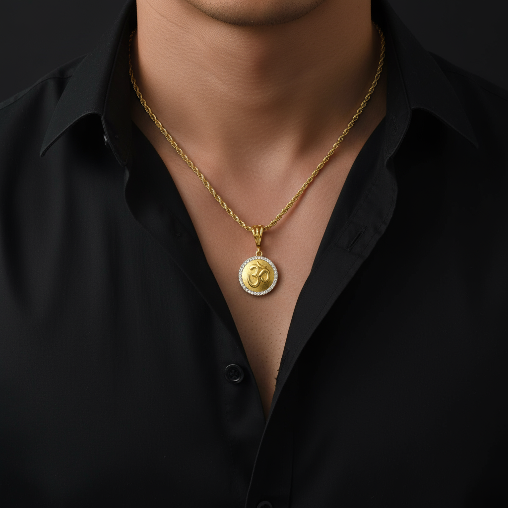 Om Men’s Gold Chain Pendant (Chain-24 Inch)