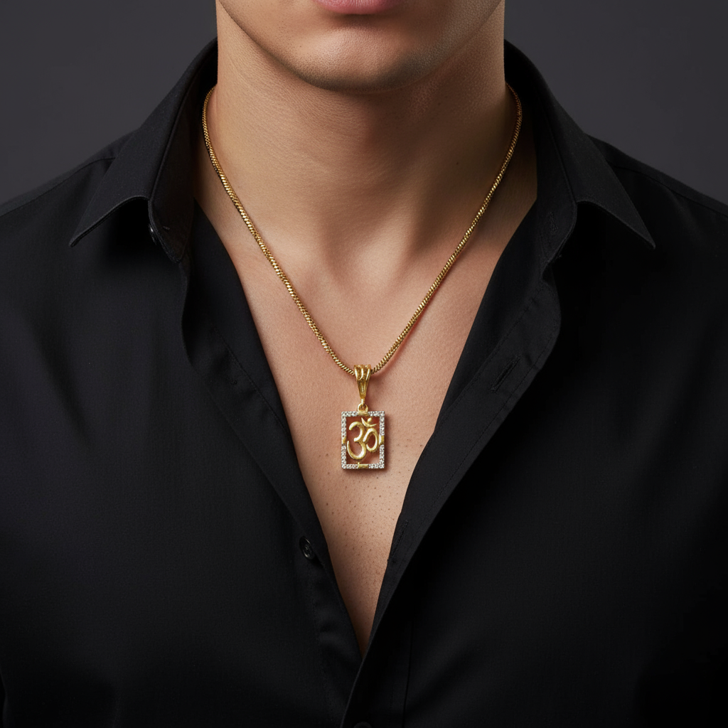 Omesh Men’s Premium Style Gold Chain Pendant (Chain-24 Inch)