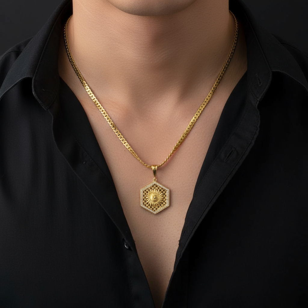 Sun Men’s Designer Gold Chain Pendant (Chain-24 Inch)