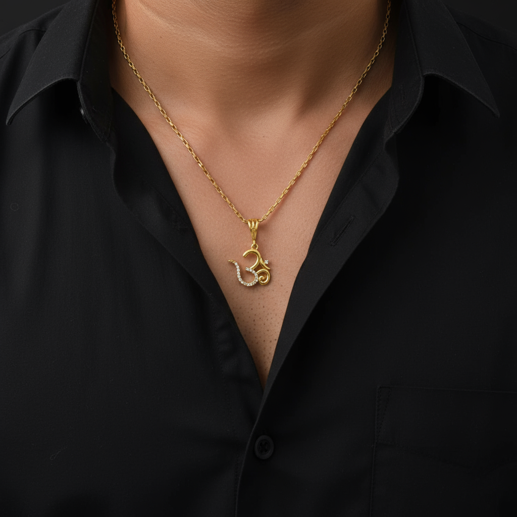 Omkareshwar Men’s Royal Look Gold Chain Pendant (Chain-24 Inch)