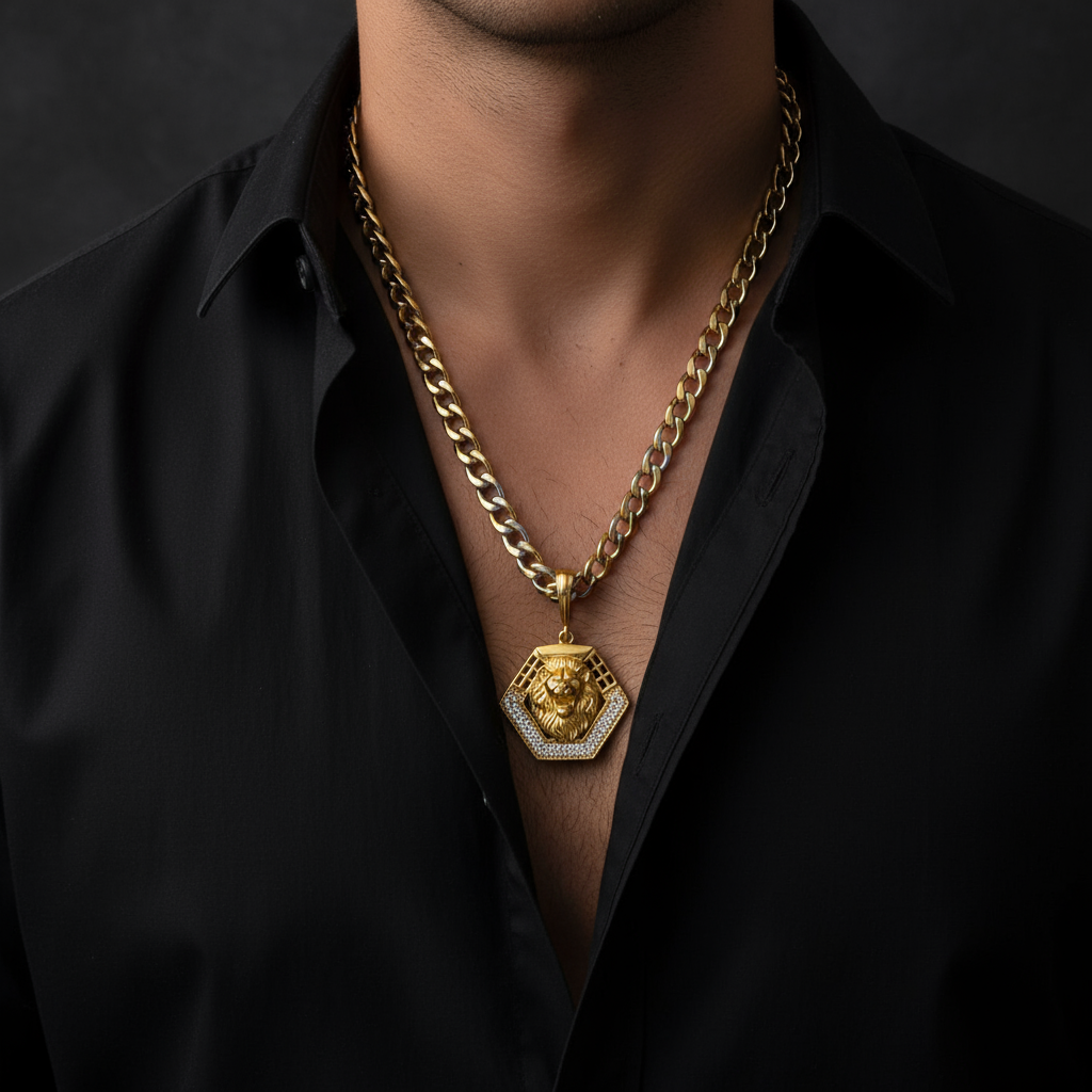 Simba Men’s Exclusive Gold Chain Pendant (Chain-24 Inch)