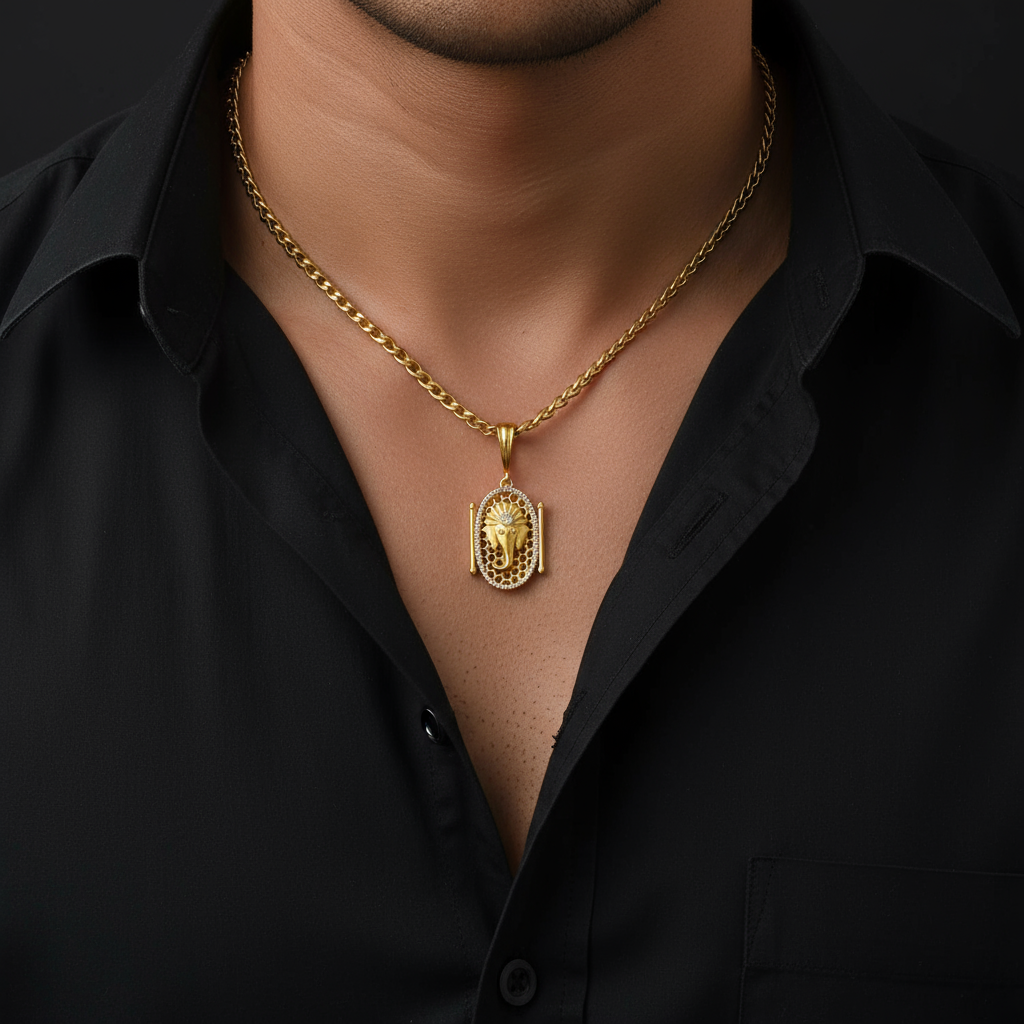 Vighnaharta Men’s Gold Chain Pendant (Chain-24 Inch)