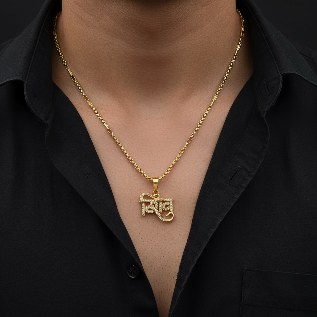 Shiv Men’s Modern Gold Pendant With Chain (Chain-24 Inch)