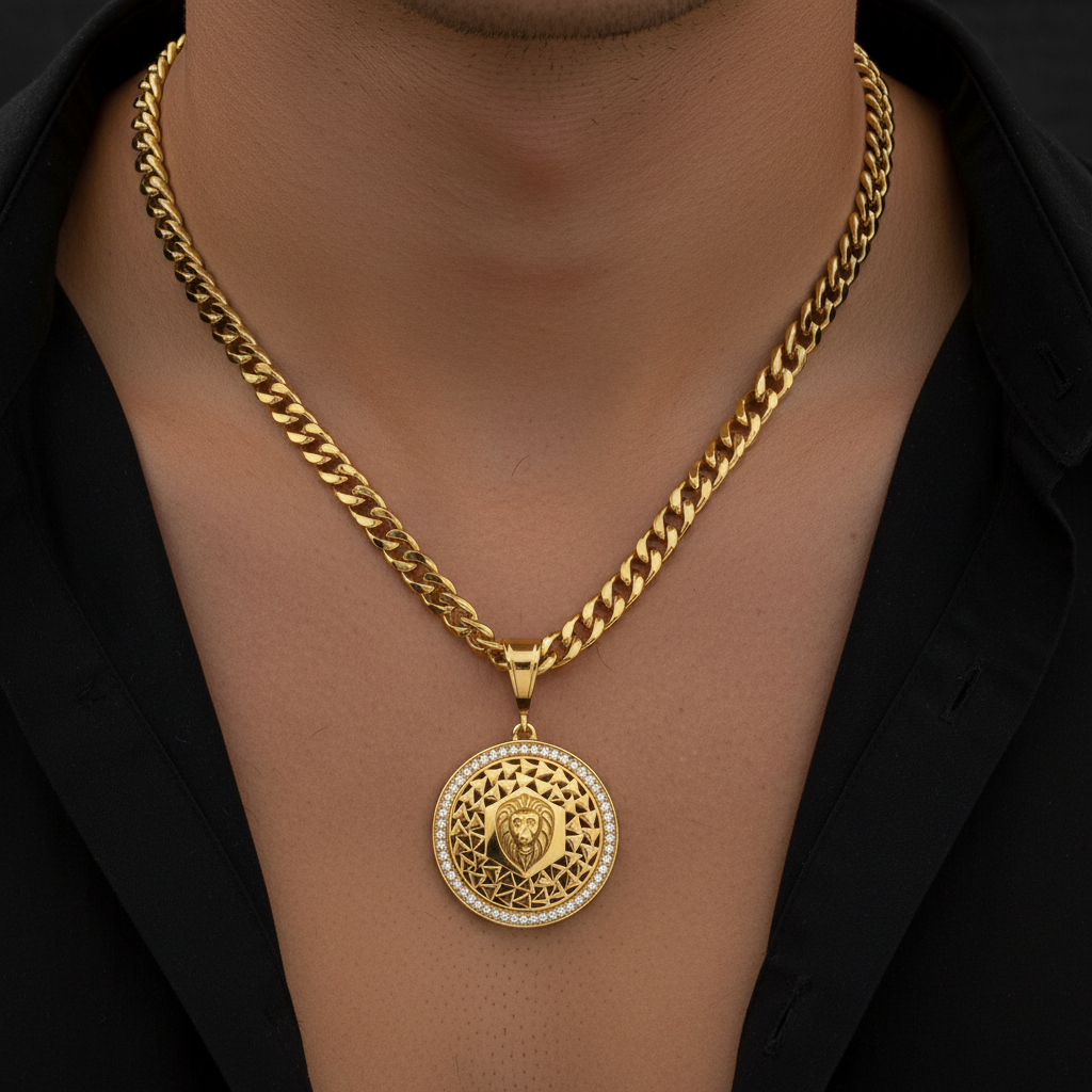 Zira Men’s Designer Gold Chain Pendant (Chain-24 Inch)