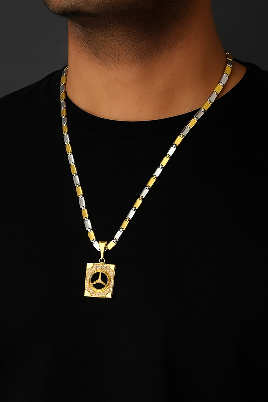 BENZ PREMIUM GOLD PLATED CHAIN PENDANT (CHAIN-18 INCH)