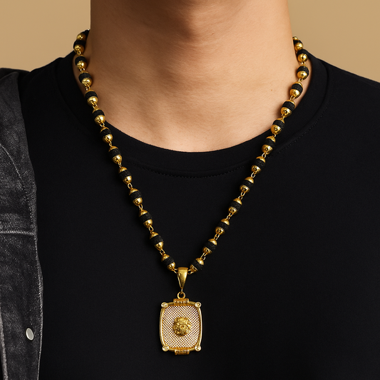 Lion Premium Gold Plated Rudraksha Mala (23 Inch)