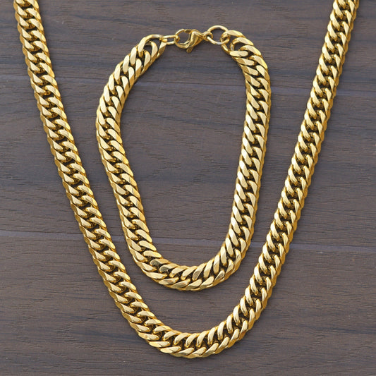 Venom Unisex Solid Gold Cuban Men's Chain & Bracelet Combo (Chain-24 inches & Bracelet-7 inches)