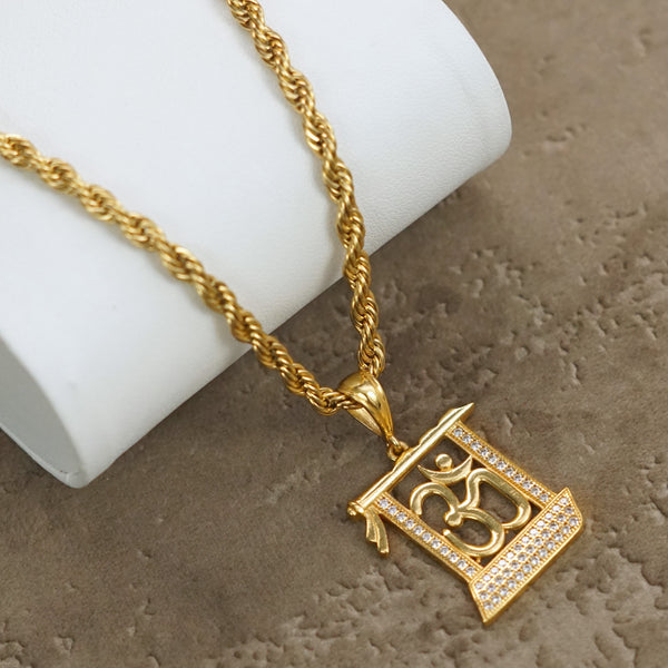 Om Square Premium Gold Plated Pendant