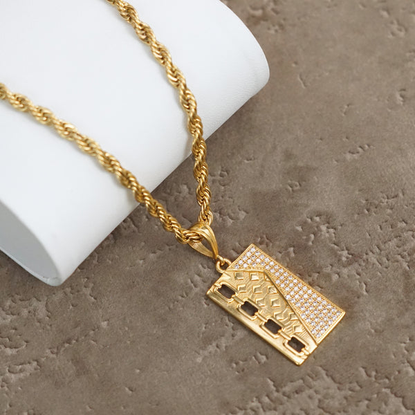 Lock Square Diamond Premium Gold Plated Pendant