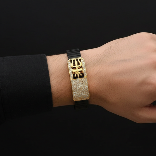 Trishul Luxury Black & Gold Stretch Bracelet