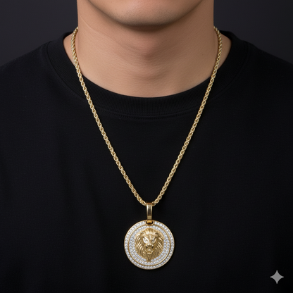 Lion Coin Men’s Luxury Gold Chain Pendant (Chain-24 Inch)