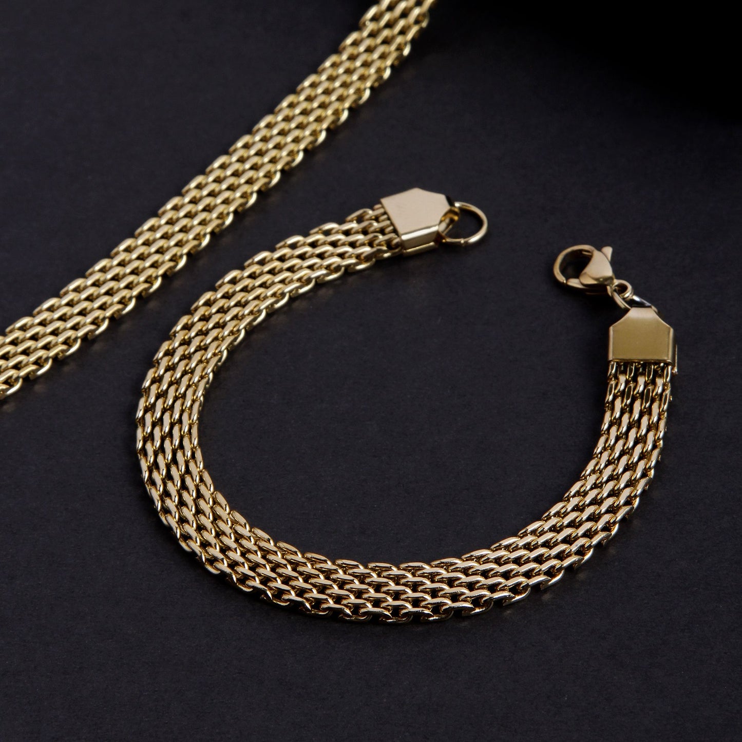 GodFather Unisex Solid Gold Men's Chain Necklace & Bracelet Combo