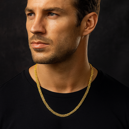 GodFather Unisex Solid Gold Men's Chain Necklace & Bracelet Combo