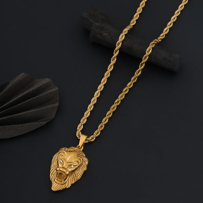 Lion Head Men’s Premium Gold Chain Pendant (Chain-24 Inch)