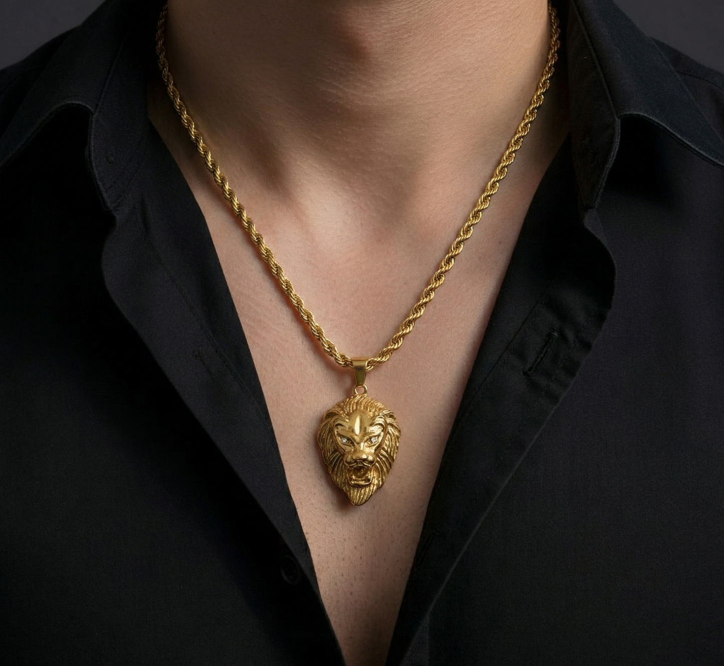 Lion Head Men’s Premium Gold Chain Pendant (Chain-24 Inch)