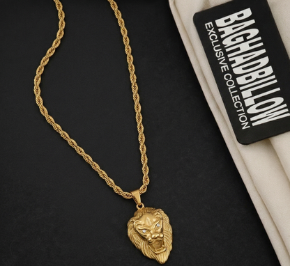 Lion Head Men’s Premium Gold Chain Pendant (Chain-24 Inch)