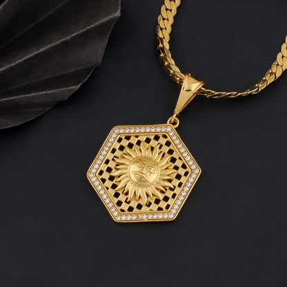 Sun Men’s Designer Gold Chain Pendant (Chain-24 Inch)