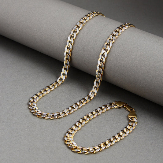 Cubin Gold Chain Necklace & Bracelet Combo (Chain-17inches & Bracelet-8 inches)