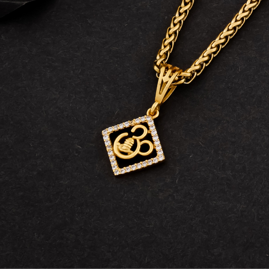 Omi Mens Classic Gold Pendant With Chain (Chain-22 Inch / 3-MM)