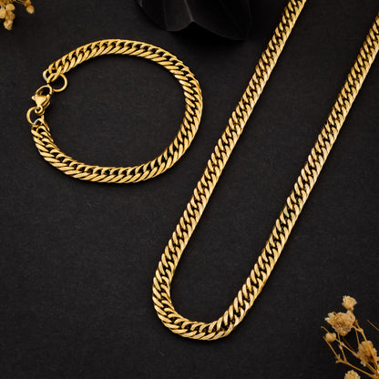 Venom Unisex Solid Gold Cuban Men's Chain & Bracelet Combo (Chain-24 inches & Bracelet-7 inches / 7 mm)