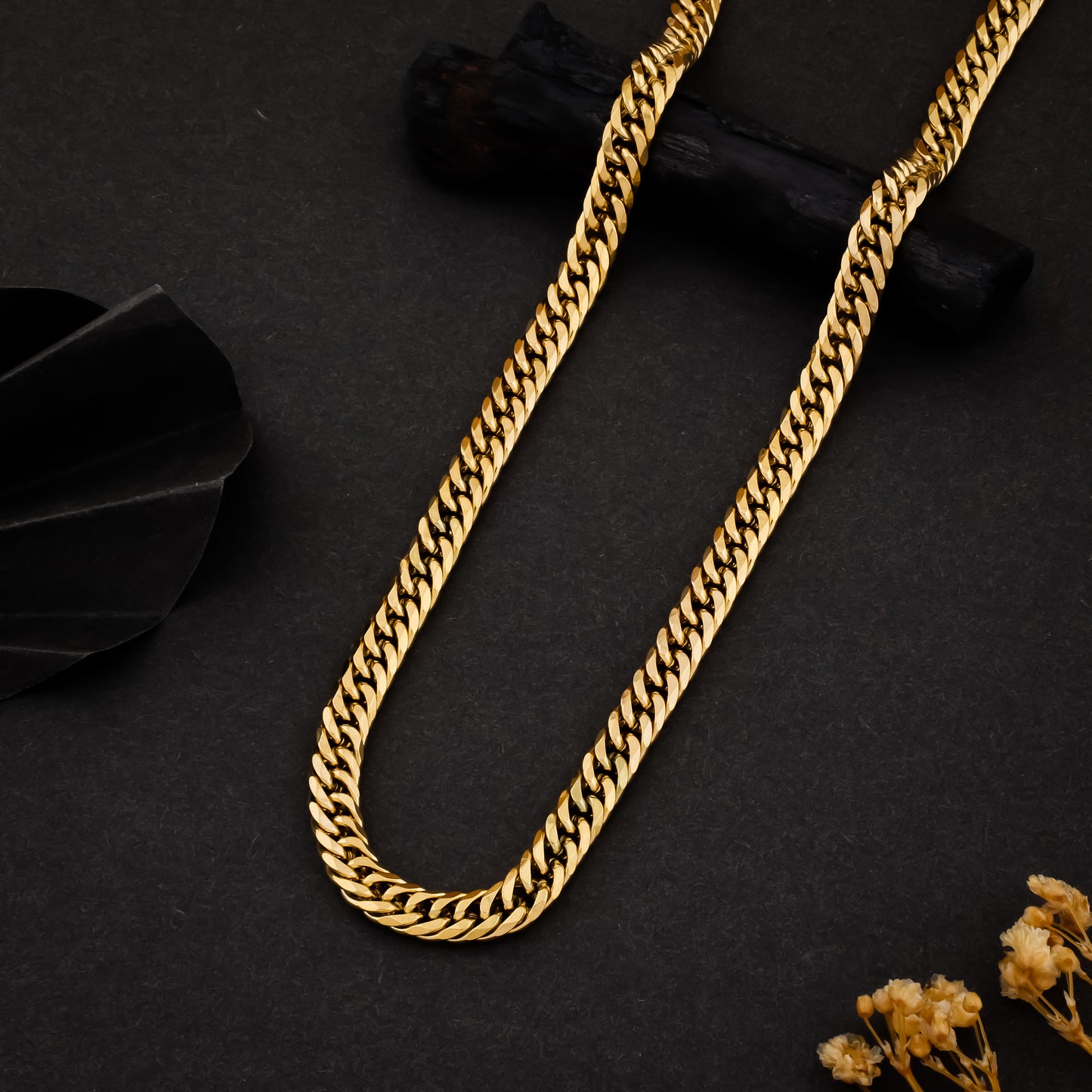 Venom Unisex Solid Gold Cuban Men's Chain & Bracelet Combo (Chain-24 inches & Bracelet-7 inches / 7 mm)