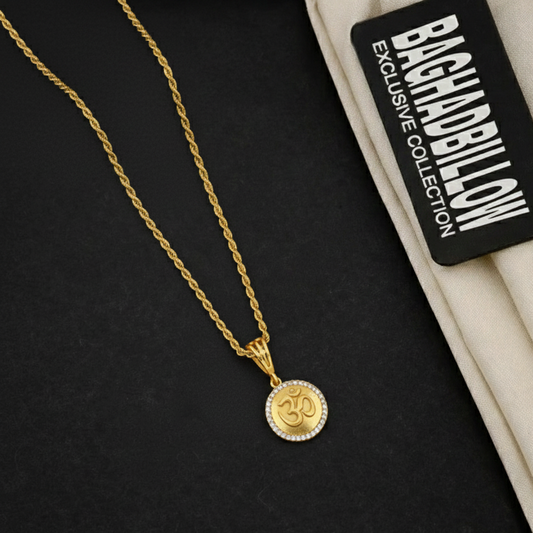Om Men’s Gold Chain Pendant (Chain-24 Inch)