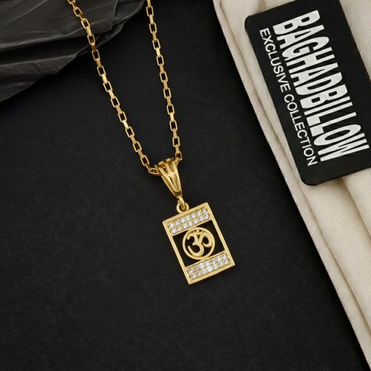 Omdutt Men’s Modern Gold Pendant With Chain (Chain-24 Inch)