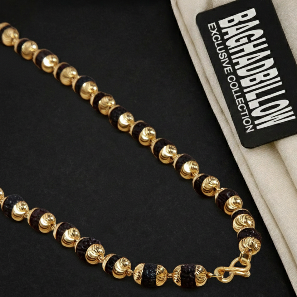 Premium Gold Plated Rudraksha Mala (23 Inch)