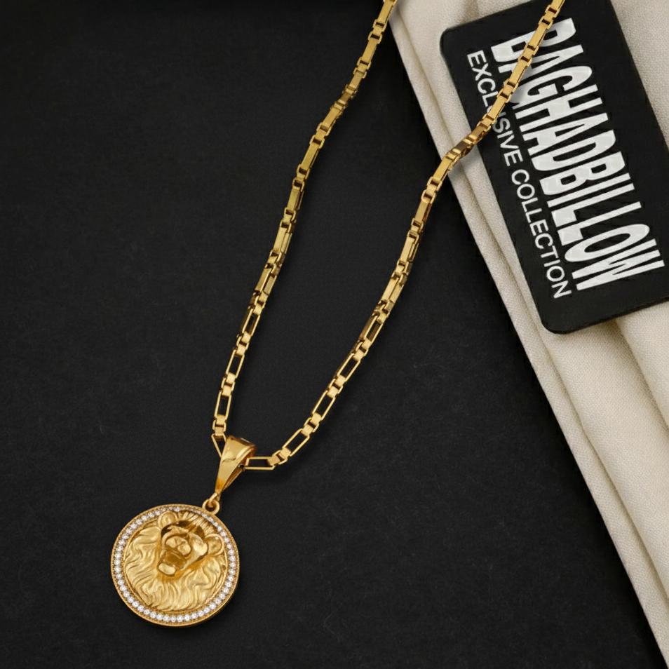 Lion Men’s Luxury Gold Pendant (Chain-24 Inch)