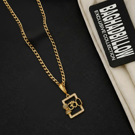 Om Rudraksha Men’s Stylish Gold Pendant With Chain (Chain-24 Inch)