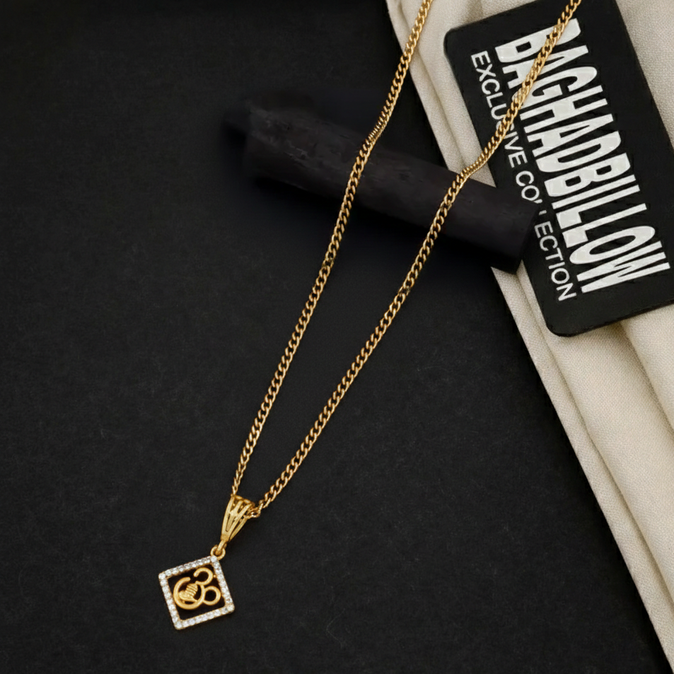 Omi Men’s Classic Gold Pendant With Chain (Chain-24 Inch)