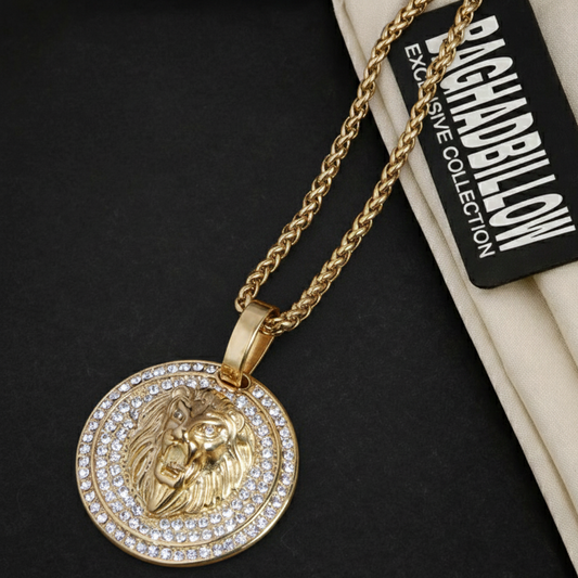 Lion Coin Men’s Luxury Gold Chain Pendant (Chain-24 Inch)