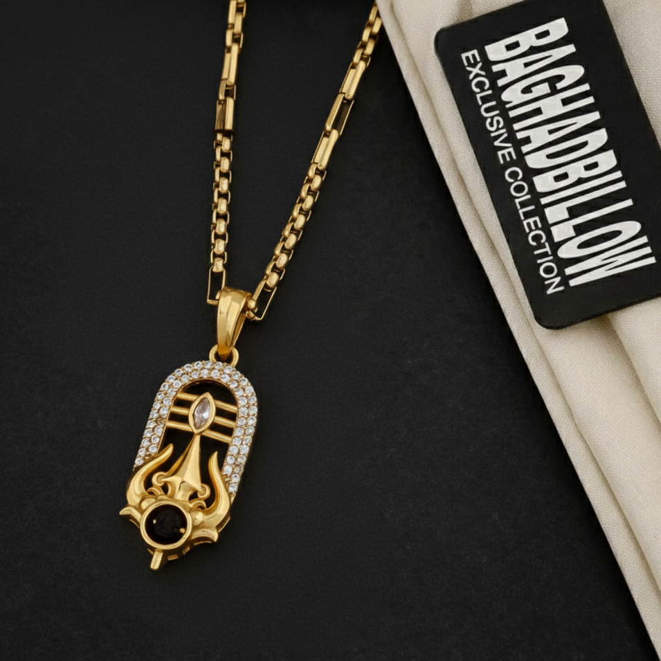 Shivshul Men’s Gold Chain Pendant (Chain-24 Inch)