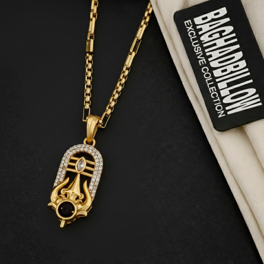 Shivshul Men’s Gold Chain Pendant (Chain-24 Inch)